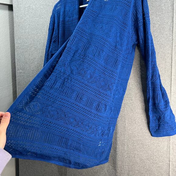 Joan Rivers Crochet Stripe Open Front Cardigan Summer Navy Medium - Picture 8 of 10